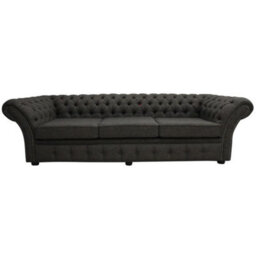 Chesterfield 4 Seater Sofa Harris Tweed Herringbone Peatland Wool In Balmoral Style - thumbnail 1