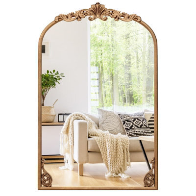 Costway Antiqued Gold Wall Mirror 76 Cm X 51 Cm Dramatic Arched Mirror-Gold - image 1