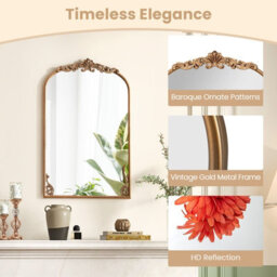 Costway Antiqued Gold Wall Mirror 76 Cm X 51 Cm Dramatic Arched Mirror-Gold - thumbnail 2