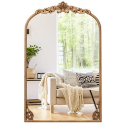 Costway Antiqued Gold Wall Mirror 76 Cm X 51 Cm Dramatic Arched Mirror-Gold