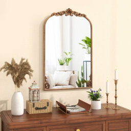 Costway Antiqued Gold Wall Mirror 76 Cm X 51 Cm Dramatic Arched Mirror-Gold - thumbnail 4