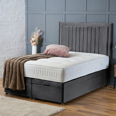Bsspoke Steel Plush Ottoman Divan Bed With Orthopaedic Mattress 54Inch Headboard End Lift Up Storage Solid Divan Base In All Sizes - image 1