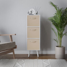 Urbn-Living Urbnliving 80Cm Height 3 Tier White Wooden Storage Beige Insert Bookcase White Legs - thumbnail 2