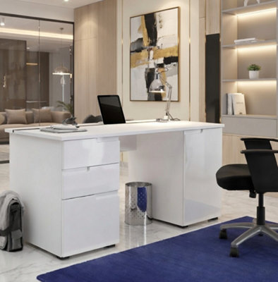 Amos Mann Furniture Cellini Large White Gloss Computer Desk Office Workstation S15 - image 1