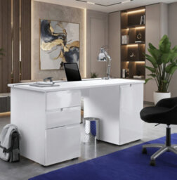 Amos Mann Furniture Cellini Large White Gloss Computer Desk Office Workstation S15 - thumbnail 3