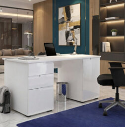 Amos Mann Furniture Cellini Large White Gloss Computer Desk Office Workstation S15 - thumbnail 2