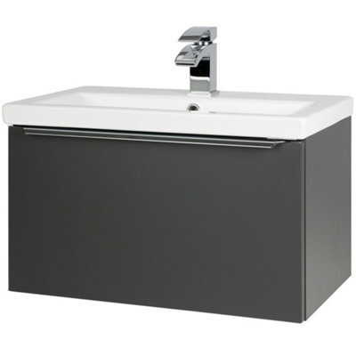 Clifton 600mm Bathroom Matt Dark Grey Wall Mounted Vanity Unit And Basin (Central) - Brassware Not Included - image 1