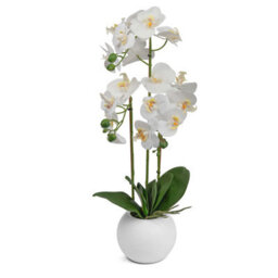 Crystals Artificial Orchid Flower Display In Pot 60Cm White Realistic Home Party Decor