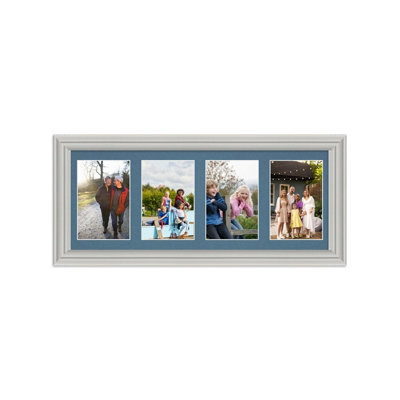 AK Frames 50X20Cm Light Grey Classic Multi Photo Frame With Pompadour Mount - Holds 4 Apertures (4X) 6X4 Photos - image 1