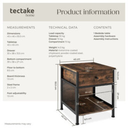 Tectake Bedside Table Killarney    - Industrial Wood Dark, Rustic - thumbnail 6