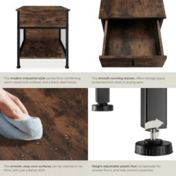 Tectake Bedside Table Killarney    - Industrial Wood Dark, Rustic - thumbnail 4
