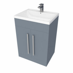 Rinse Bathrooms 600mm Free Standing Vanity Unit With Basin Sink Cabinet Unit Bathroom Storage Units Gloss Grey Painting - thumbnail 2