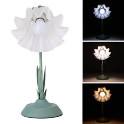 Living And Home Green Artistic Floral Table Lamp With Petal Lampshade , Dimmable Modern Bedside Lamp - thumbnail 3