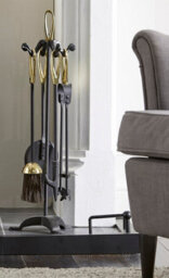 Fire29 5 Piece Black And Brass Fireplace Companion Set With Loop Handle Poker, Brush, Shovel, Tongs And Stand - thumbnail 4