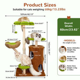 Bingopaw 142Cm Tall Wood Cat Tree Tower With Scratching Post Branches, 2-Tier Tree Hole Cat Condo - thumbnail 2
