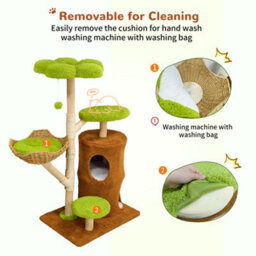 Bingopaw 142Cm Tall Wood Cat Tree Tower With Scratching Post Branches, 2-Tier Tree Hole Cat Condo - thumbnail 3