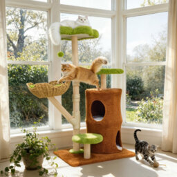 Bingopaw 142Cm Tall Wood Cat Tree Tower With Scratching Post Branches, 2-Tier Tree Hole Cat Condo - thumbnail 5