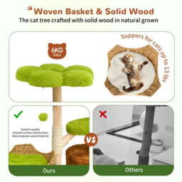 Bingopaw 142Cm Tall Wood Cat Tree Tower With Scratching Post Branches, 2-Tier Tree Hole Cat Condo - thumbnail 4