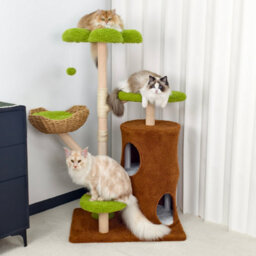 Bingopaw 142Cm Tall Wood Cat Tree Tower With Scratching Post Branches, 2-Tier Tree Hole Cat Condo - thumbnail 8