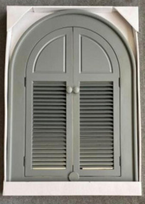 Deenz Decorative Window Double Door Shutter Panels Wall Mounted Bordered Mirror Grey Finish Antique Arched Top Louvred 49 X 57 Cm - image 1