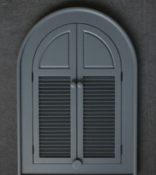 Deenz Decorative Window Double Door Shutter Panels Wall Mounted Bordered Mirror Grey Finish Antique Arched Top Louvred 49 X 57 Cm - thumbnail 3