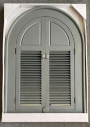 Deenz Decorative Window Double Door Shutter Panels Wall Mounted Bordered Mirror Grey Finish Antique Arched Top Louvred 49 X 57 Cm - thumbnail 1