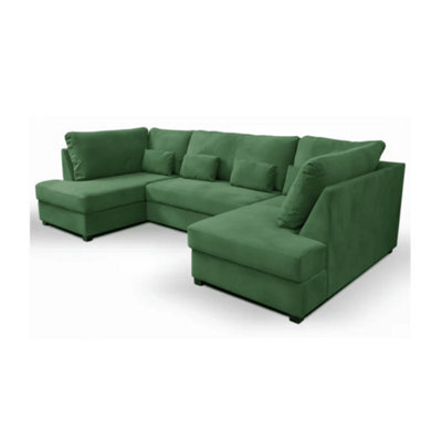 Plush Velvet U Shape Sofa Green Fullback