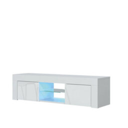 Tv Unit Loom 130Cm - White With Gloss Doors And Led Lights - thumbnail 8