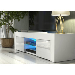 Tv Unit Loom 130Cm - White With Gloss Doors And Led Lights - thumbnail 3