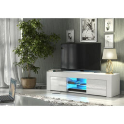 Tv Unit Loom 130Cm - White With Gloss Doors And Led Lights - thumbnail 2