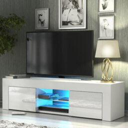 Tv Unit Loom 130Cm - White With Gloss Doors And Led Lights