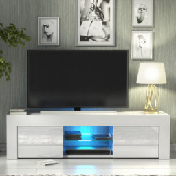 Tv Unit Loom 130Cm - White With Gloss Doors And Led Lights - thumbnail 4
