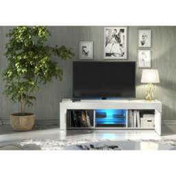 Tv Unit Loom 130Cm - White With Gloss Doors And Led Lights - thumbnail 6
