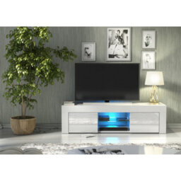 Tv Unit Loom 130Cm - White With Gloss Doors And Led Lights - thumbnail 5