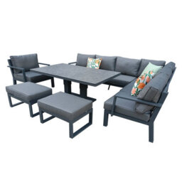 9 Seater Aluminium Frame Garden Corner Sofa Set With Rising Dining Table - thumbnail 5