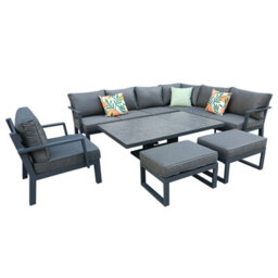 9 Seater Aluminium Frame Garden Corner Sofa Set With Rising Dining Table - thumbnail 3