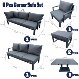 9 Seater Aluminium Frame Garden Corner Sofa Set With Rising Dining Table - thumbnail 6