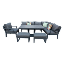 9 Seater Aluminium Frame Garden Corner Sofa Set With Rising Dining Table - thumbnail 1