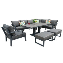 9 Seater Aluminium Frame Garden Corner Sofa Set With Rising Dining Table - thumbnail 2