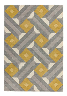 Modern Handmade Rug, Wool Rug For Bedroom & Livingroom, Geometric Rug For Diningroom, Ochre Grey Wool Rug-200Cm X 290Cm - image 1