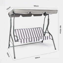 Ohs 3 Seater Swing Bench Garden Furniture Set Outdoor Canopy Patio Sofa, Grey - thumbnail 9