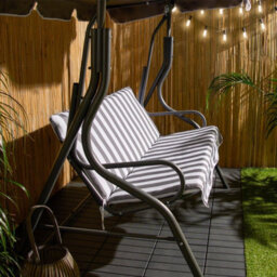 Ohs 3 Seater Swing Bench Garden Furniture Set Outdoor Canopy Patio Sofa, Grey - thumbnail 3