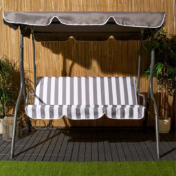 Ohs 3 Seater Swing Bench Garden Furniture Set Outdoor Canopy Patio Sofa, Grey - thumbnail 2