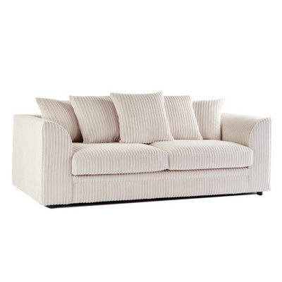 Furnishings For Less UK Luxor Jumbo Cord Cream Fabric 3 Seater Sofa - image 1