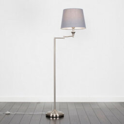 Valuelights Sinatra Adjustable Swing Arm Floor Lamp In Brushed Chrome Finish With Grey Tapered Light Shade With Led Gls Bulb - thumbnail 2