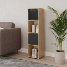 Urbn-Living Urbnliving 119Cm Height 4 Cubes Oak Wooden Bookcase Shelving Display Shelf Black Door Storage Unit - thumbnail 3