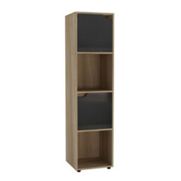 Urbn-Living Urbnliving 119Cm Height 4 Cubes Oak Wooden Bookcase Shelving Display Shelf Black Door Storage Unit - thumbnail 2