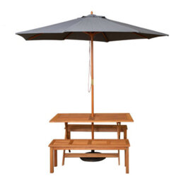 Samuel Alexander Outdoor 4 Person Rectangular Wooden Garden Dining Table, 2 Benches With Grey Parasol And Base Set - thumbnail 9