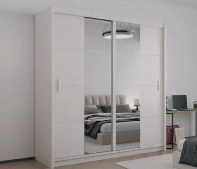 Arte Modern Sand Beige 203Cm Sliding Wardrobe - Mirrored Elegance & Clever Storage - image 1