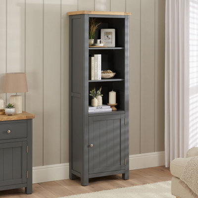 The Furniture Market Marbury Slate Grey Painted Tall Narrow Bookcase With 1 Door Cupboard - image 1